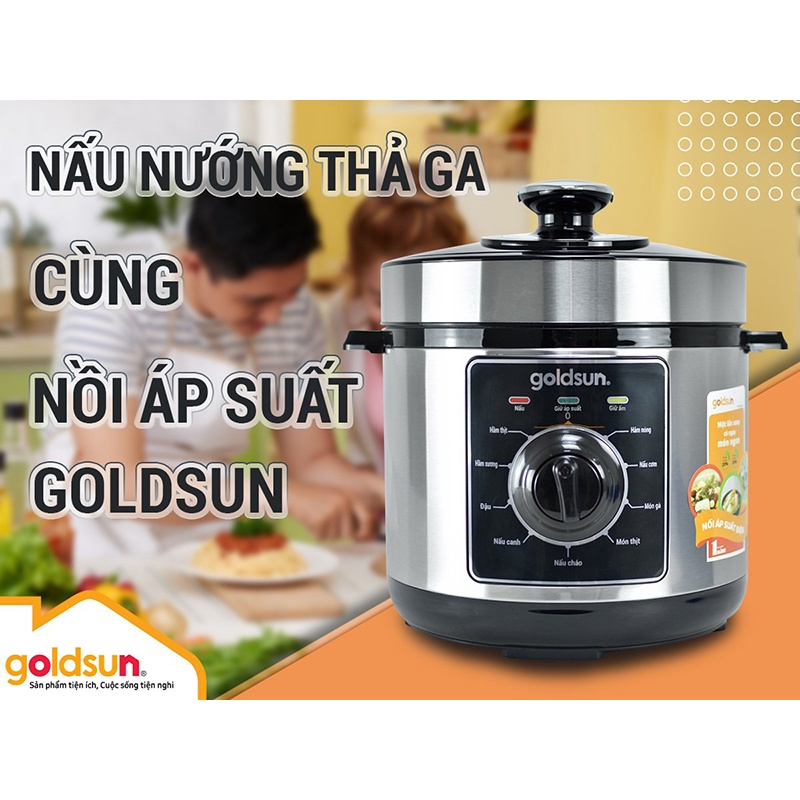Nồi áp suất cơ Goldsun GPC5501, Nồi áp suất điện đa năng dung tích 6L công suất 1000W - Bảo hành chính hãng 12 tháng