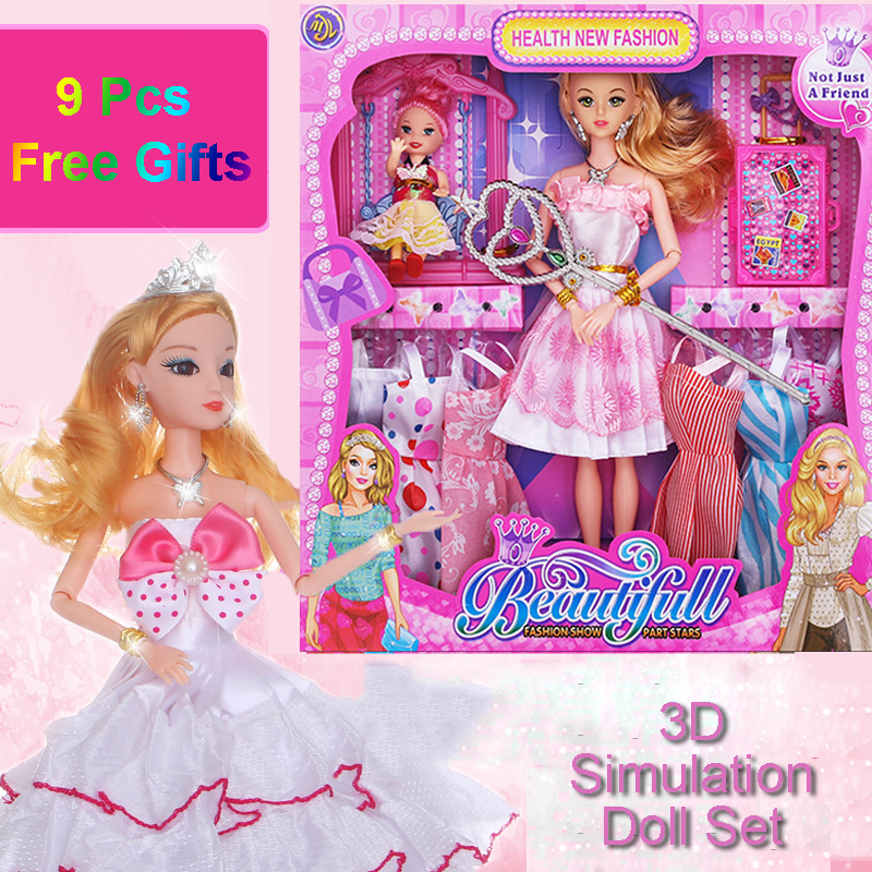 Lovely Barbie Doll Set  3D simulation princess doll play dress-up games girls gift