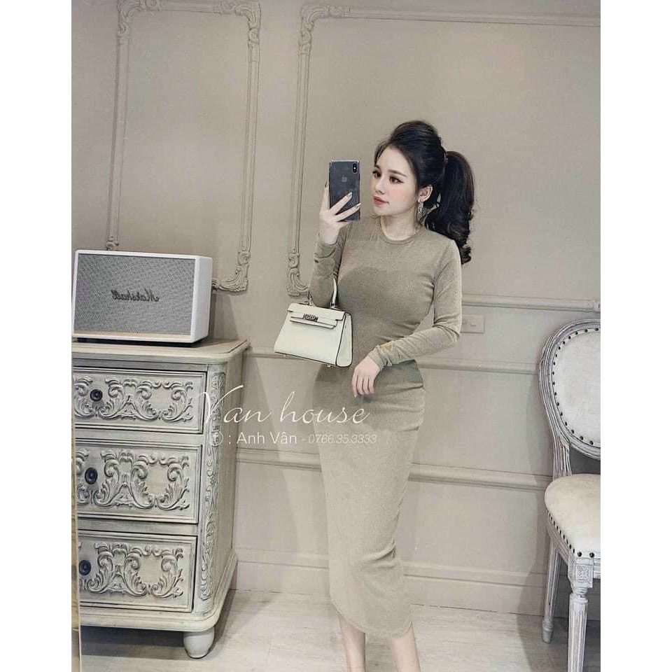 Váy Body Len Nhunng Cổ Tròn Dài Tay Nữ,Đầm Body Tôn 3 Vòng Triệt Để Hàng Độc Quyền Hottgirl Secret,Chị e Nhanh tay nhé