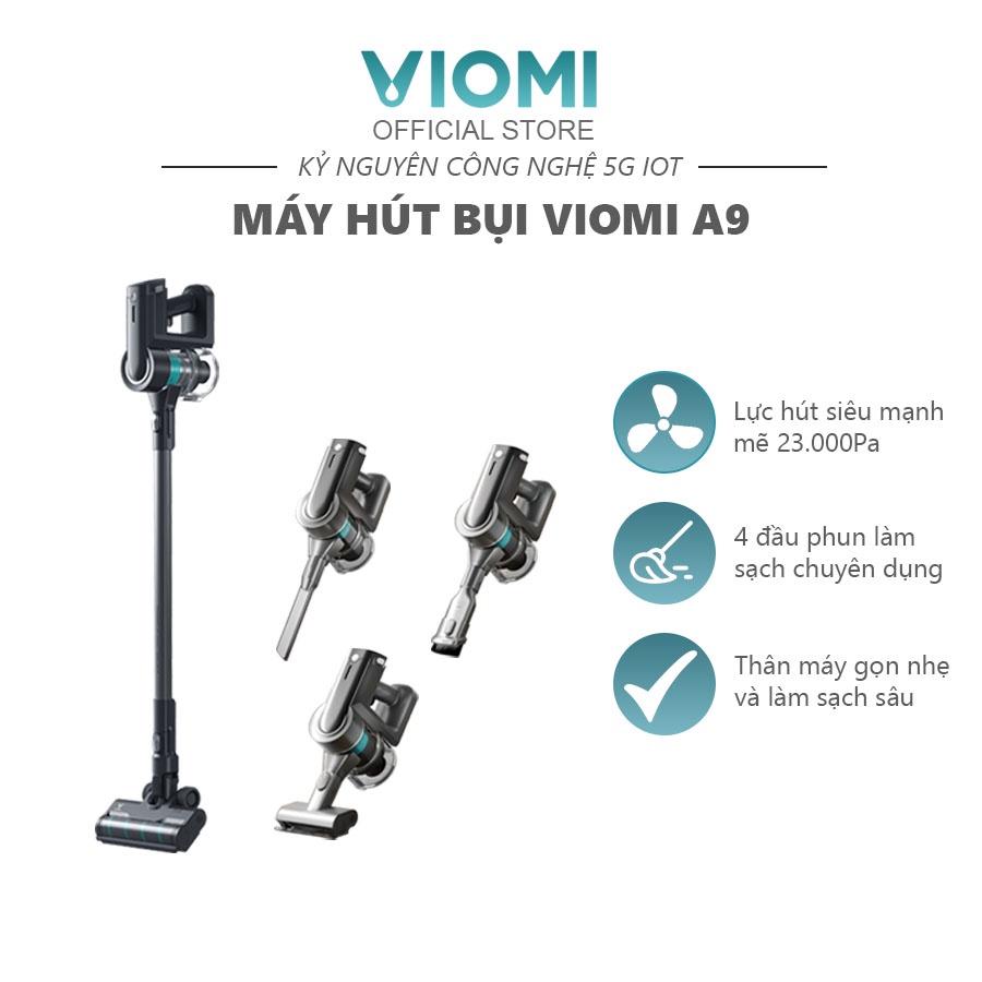 Máy Hút Bụi Cầm Tay Thông Minh Viomi A9  Không Dây Diệt Khuẩn Lực Hút Mạnh Mẽ 23000Pa