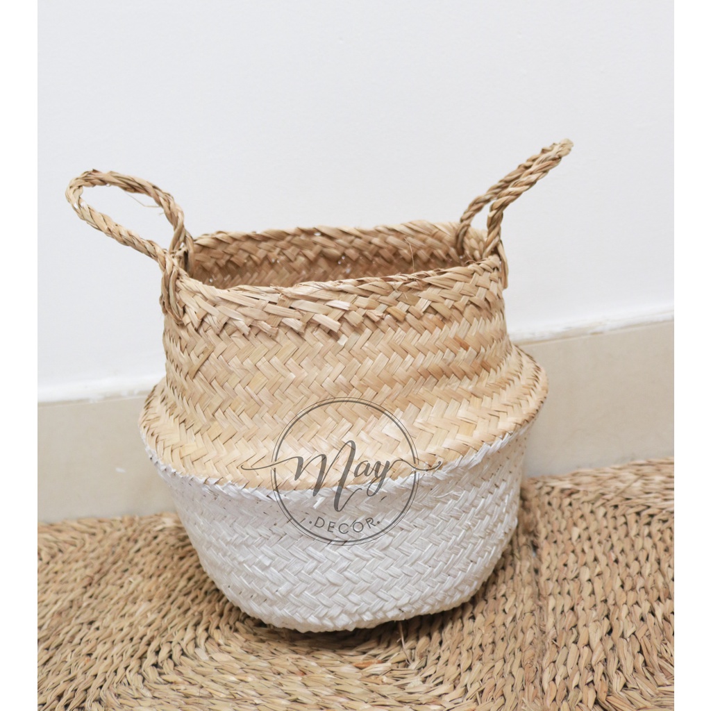 Giỏ cói trồng cây,đựng quần áo,decor chất liệu tự nhiên có quai nhiều mẫu