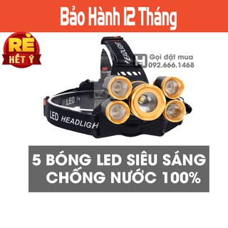 Đèn bin đội đầu đeo trán siêu sáng 5 bóng led chính hãng