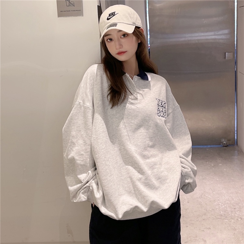 Áo Thun Polo Tay Dài Form Rộng Oversize Thời Trang Mùa Thu Hàn Quốc Mới