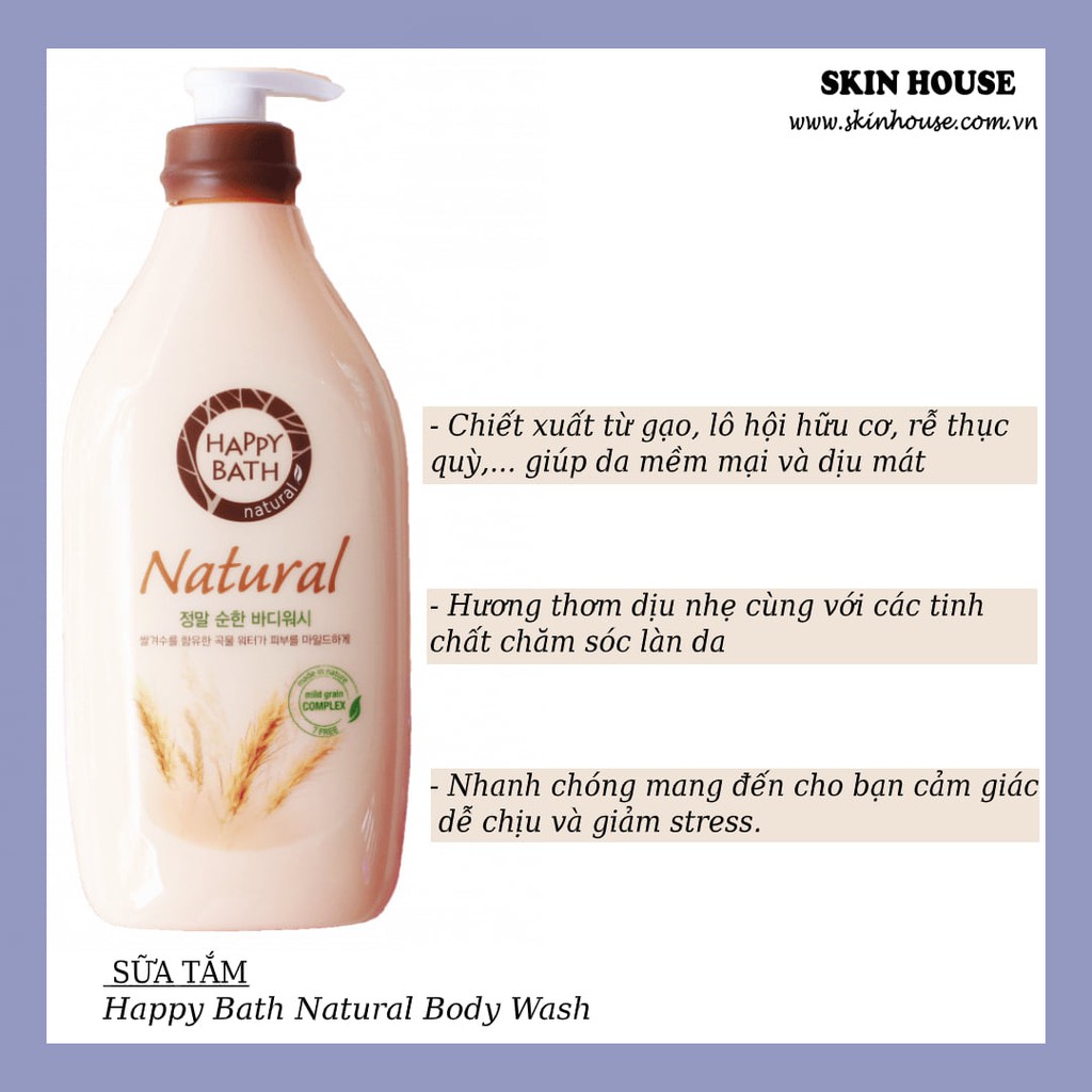 Sữa Tắm Happy Bath Natural (900ml) - Dòng sữa tắm được ưa chuộng số 1 Hàn Quốc