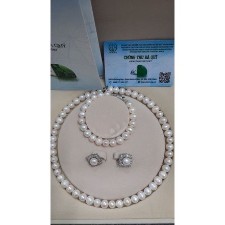 Bộ trang sức trai thật nước ngọt khóa bạc 925 gồm 3 món đã có hộp, giấy kiểm định, có bán lẻ món