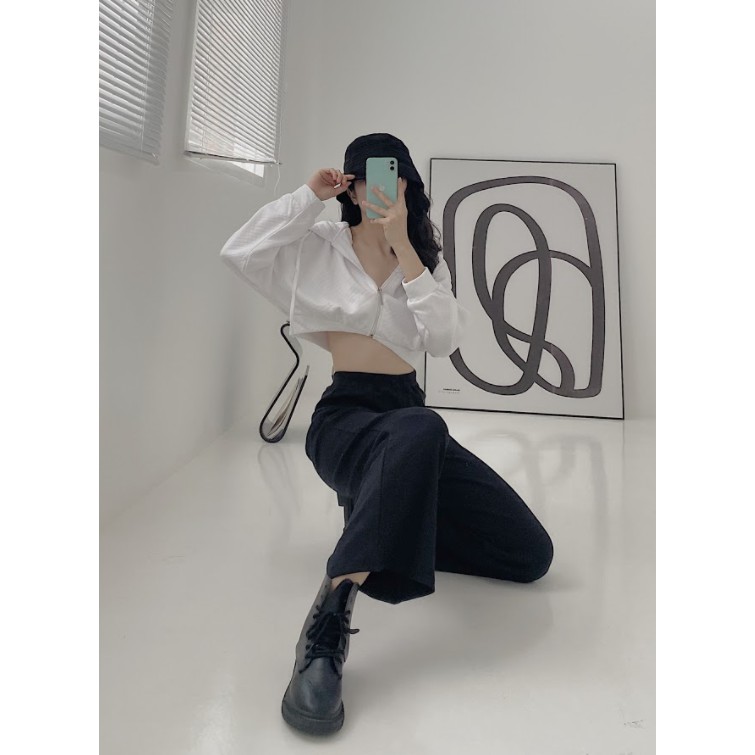 Quần tây nữ dáng suông thời trang GAGO high waist straight pants màu đen GO3370 | BigBuy360 - bigbuy360.vn