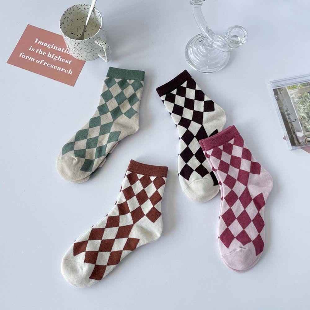 Vớ cotton họa tiết hình học nhiều màu phong cách đường phố Hàn Quốc cho nữ