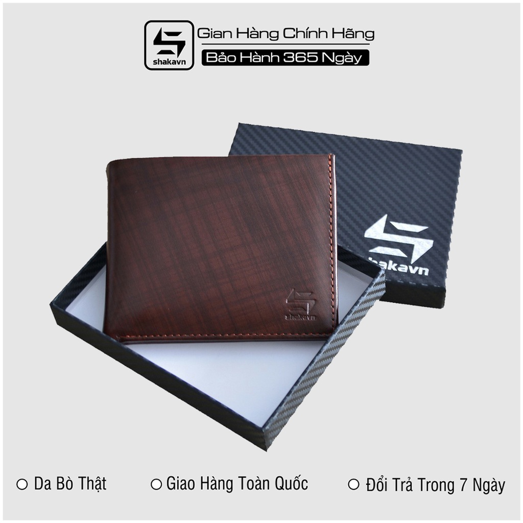 Ví Nam Da Bò Cao Cấp Shakavn Màu Nâu Đất Ngang SK161N