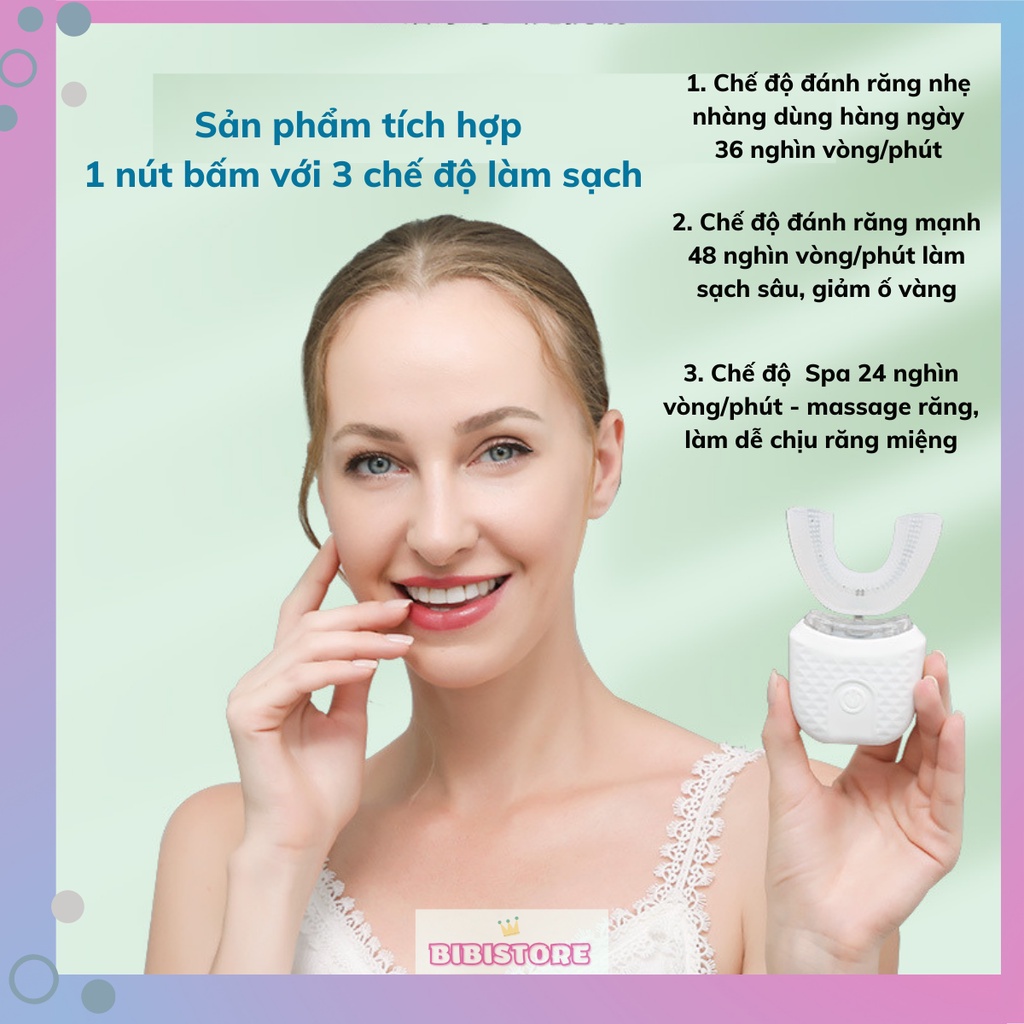 Bàn Chải Đánh Răng Điện Chữ U Người Lớn SONIC, Bàn Chải Điện Làm Trắng Ánh Sáng Lạnh, Làm Sạch Hiệu Quả