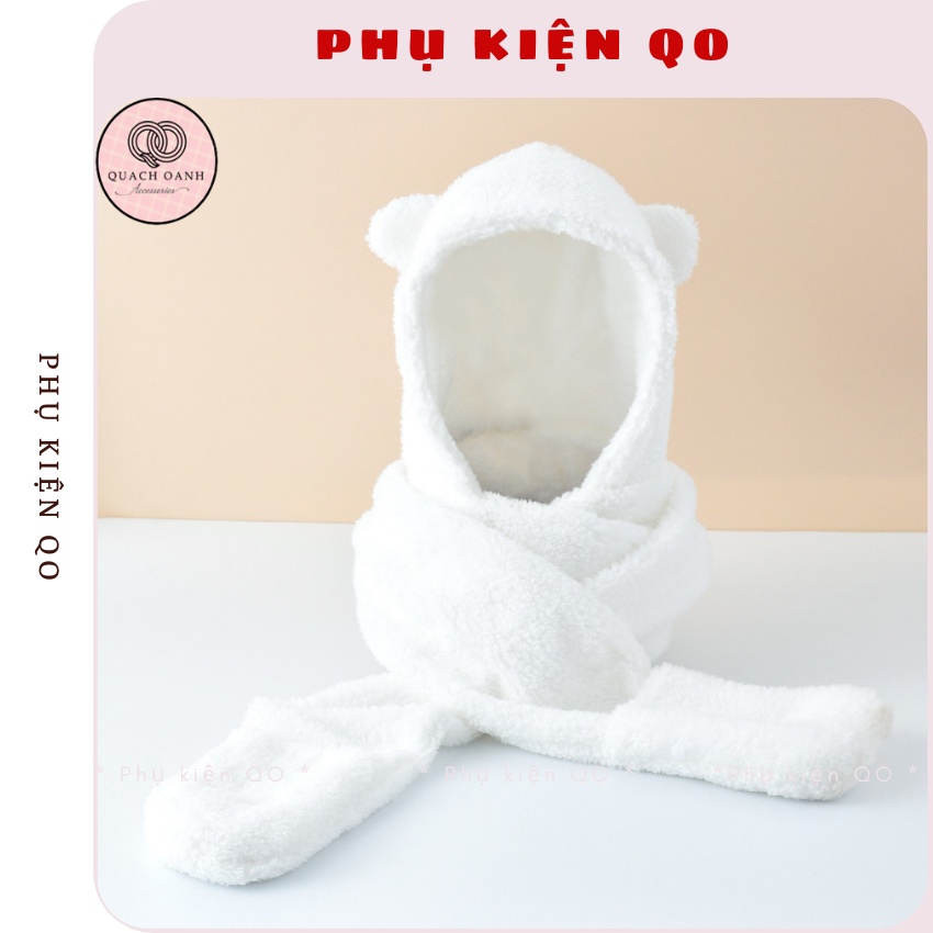Mũ lông tai gấu kèm khăn quàng cổ và găng tay siêu ấm áp ulzzang Hàn Quốc -Phụ kiện QO KH16