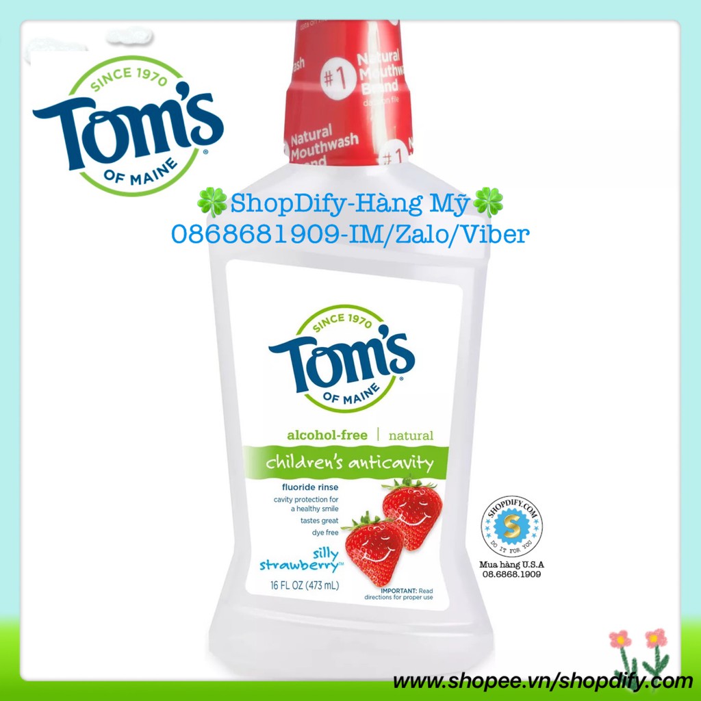 Nước Súc Miệng Trẻ Em Ngừa Sâu Răng Tom's of Maine Silly Strawberry Children's Fluoride Rinse 473ml