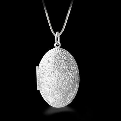 CHU_Unisex Fashion Silver Plated Alloy Carving Locket Pendant Chain Necklace Jewelry