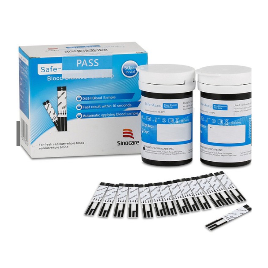 Hộp 25 hoặc 50 Que thử Đường Huyết Sinocare Safe Accu + Kim chích máu
