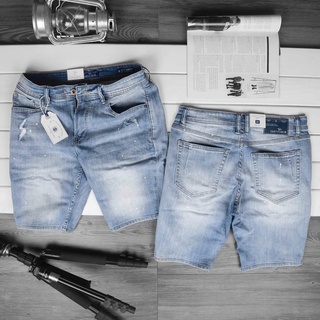 Quần lửng nam basic LB jean cotton co giãn, xanh nhạt trơn, phom slim fit jean LB2335