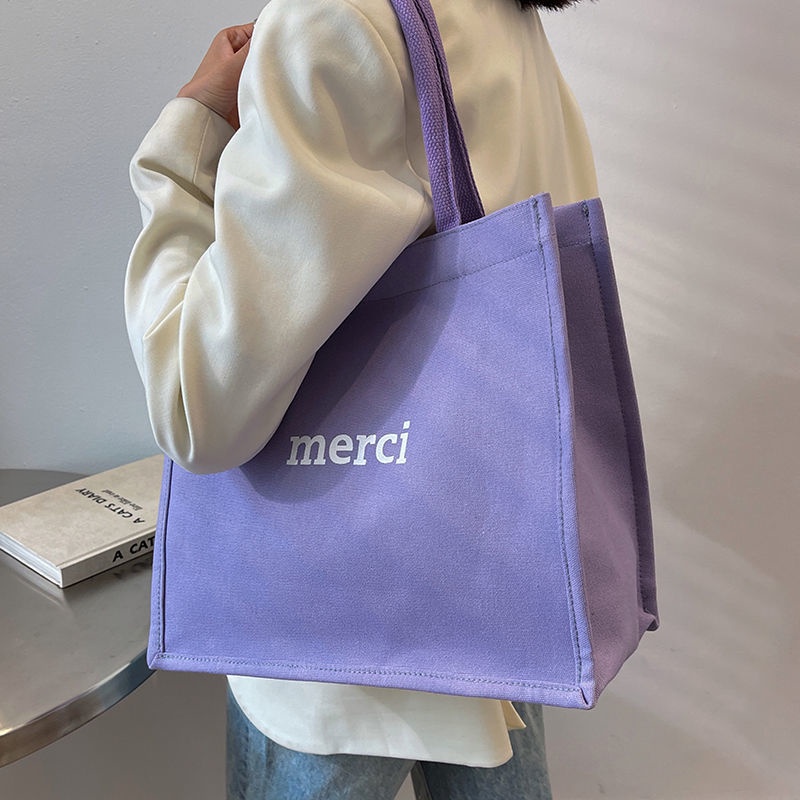 Merci Túi Xách Nữ Vải Canvas Cỡ Lớn 2022 Thời Trang Hàn Quốc túi đeo vai Túi máy tính xách tay túi mua sắm siêu thị