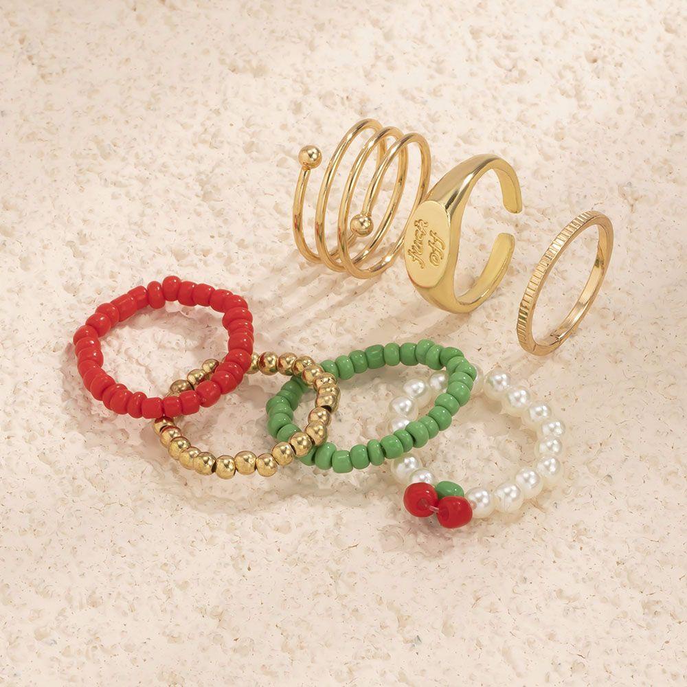 Bộ 7 Nhẫn Đeo Tay Co Giãn Nhiều Lớp Phong Cách Vintage|Nhẫn Hở Hợp Kim Màu Sắc Xinh Xắn