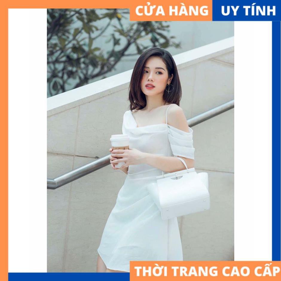 Đầm 2 dây rớt vai lệch tông trắng thướt tha dịu dàng [HÀNG CAO CẤP]