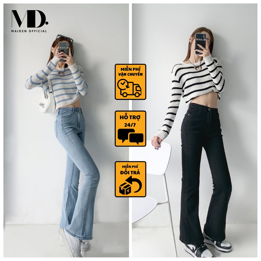 Quần Jean Ống Loe Cạp Cao Dáng Dài Siêu Hot Chất Mềm Co Giãn Nhẹ MD25 | BigBuy360 - bigbuy360.vn