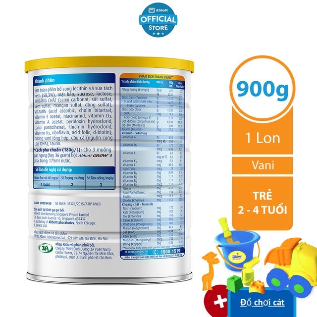 Sữa bột Abbott Grow 4 900g (Cho trẻ từ 2 tuổi trở lên)