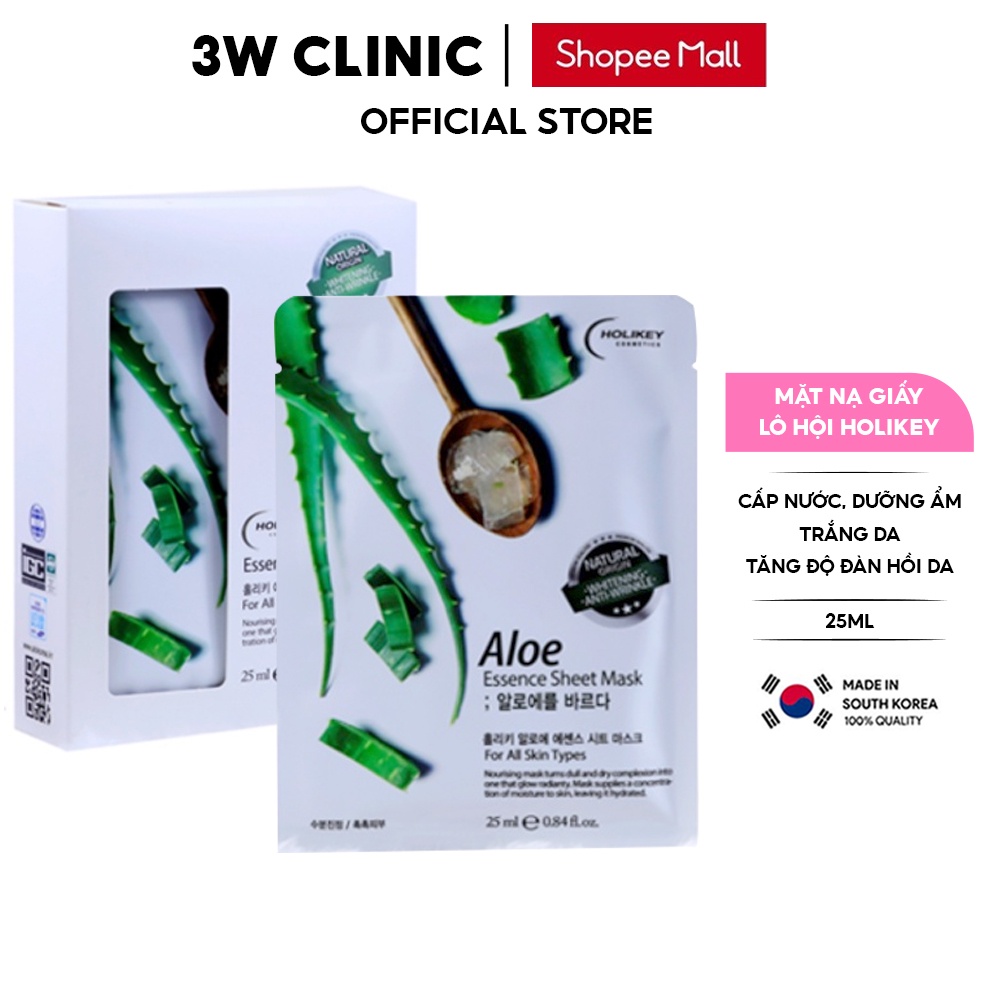 Mặt nạ giấy dưỡng da HOLIKEY Hàn Quốc chiết xuất từ Lô Hội giúp cấp ẩm làm trắng da và mềm mịn da lẻ miếng 25ml