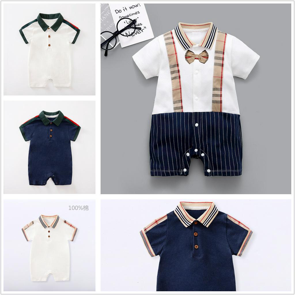 Bộ áo liền quần tay ngắn cổ bẻ thời trang mùa hè cho trẻ sơ sinh từ 0-24 tháng tuổi