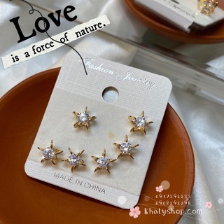 Set 3 đôi bông tai , hoa tai , trang sức hình ngôi sao vàng đính hột lấp lánh khuyên nụ cho bé gái , bạn nữ - 260BTS302