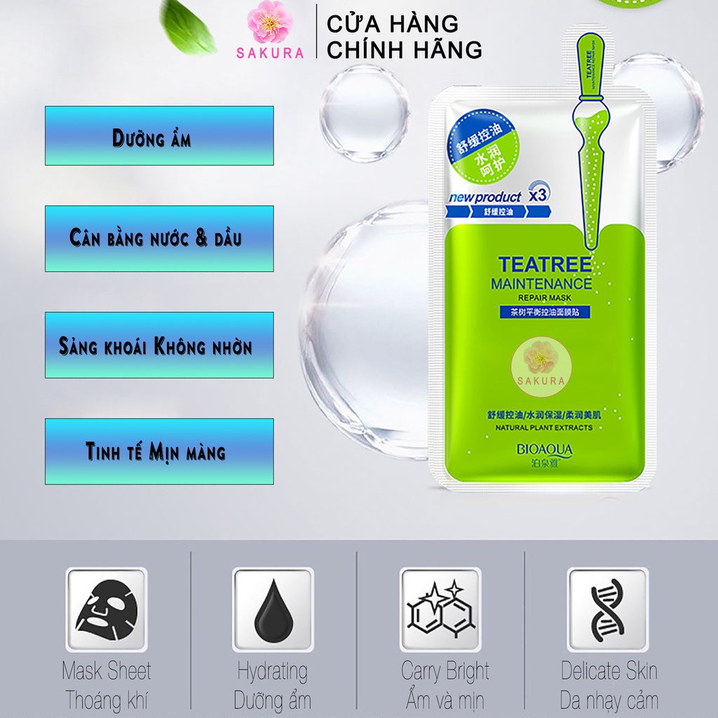 Mặt nạ cho da dầu mụn trà xanh collagen BIOAQUA dưỡng ẩm ngăn ngừa mụn thải độc nội địa trung SAKURA 30g