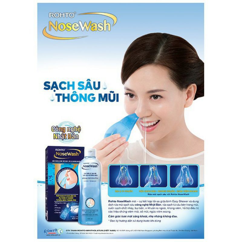 CHÍNH HÃNG Nosewash 150ml Bộ sản phẩm vệ sinh mũi Rohto Nose Wash set gồm 1 bình rửa và 1 dung