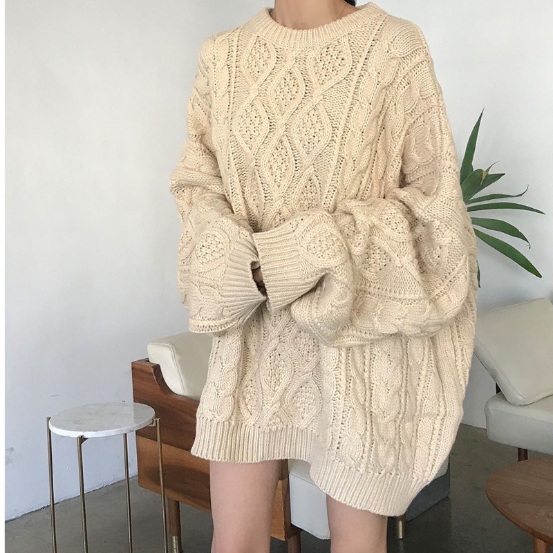 Áo Sweater Dệt Kim Tay Dài Dáng Rộng Cổ Tròn In Họa Tiết Phong Cách Hàn Quốc Thời Trang Mùa Thu Cho Nữ