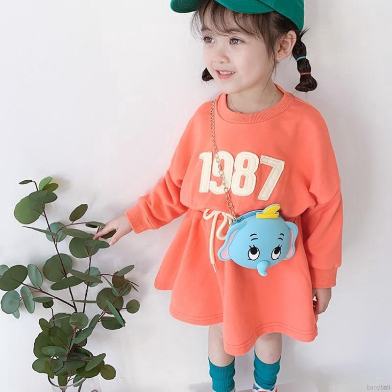 Đầm Cotton Dài Tay In Chữ Cho Bé Gái