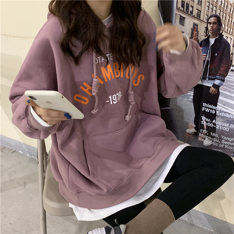 Áo Hoodies Tay Dài Hoạ Tiết Chữ In Phong Cách Ulzzang Hàn Quốc
