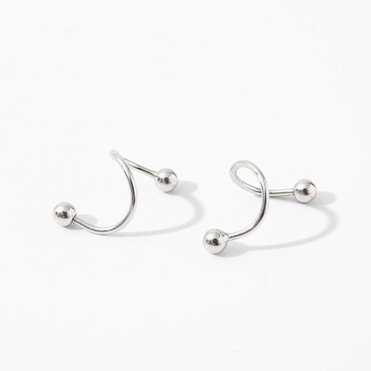 Bông tai nữ AURA bạc,khuyên tai bi hai đầu dáng xoắn cá tính-AURASILVER-KT04