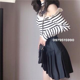 Áo len kẻ ngang đen trắng