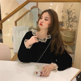 Áo nhung phối ren