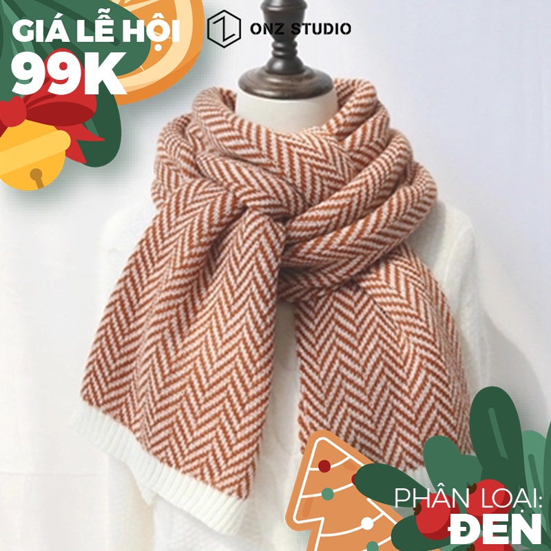 Khăn quàng cổ ONZ Studio vải len Cashmere - Khăn choàng cổ len nam nữ hoạ tiết xương cá chất liệu mềm mịn KXC01