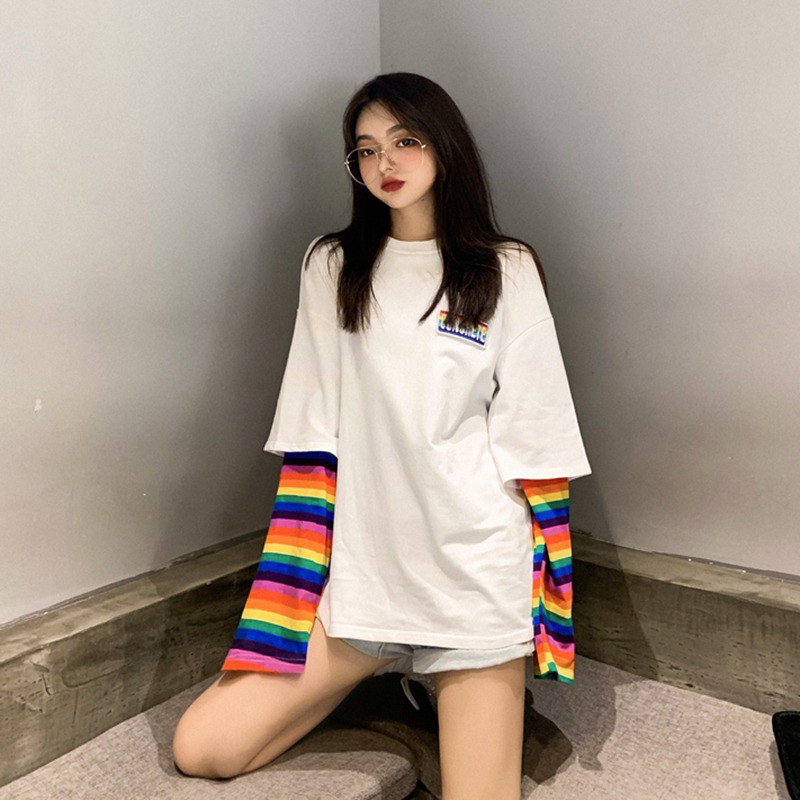 Women Loose Round Collar Stripes Print Loose Long Sleeve T-Shirt