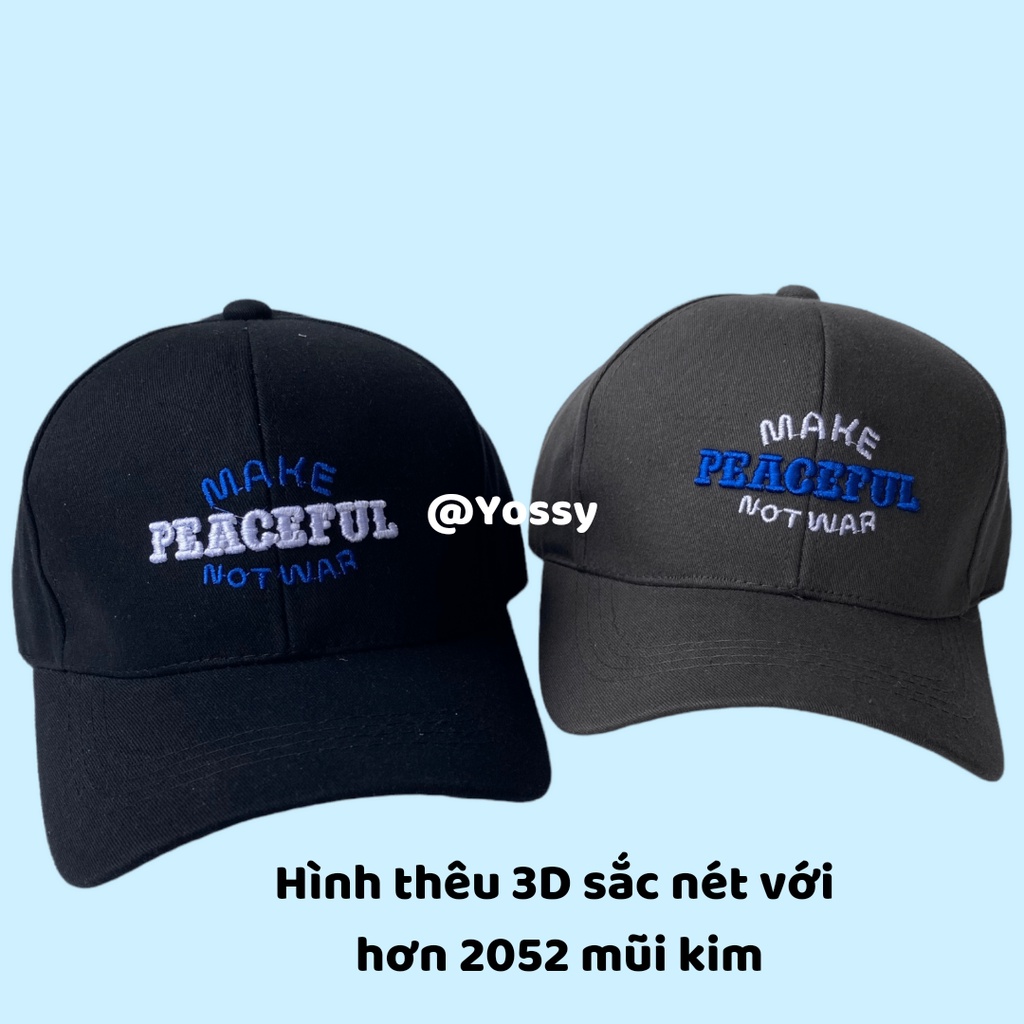 Mũ lưỡi trai nam nữ thêu chữ Peaceful chất kaki thời trang phong cách Hàn Quốc, Nón kết unisex cao cấp - YOSSY
