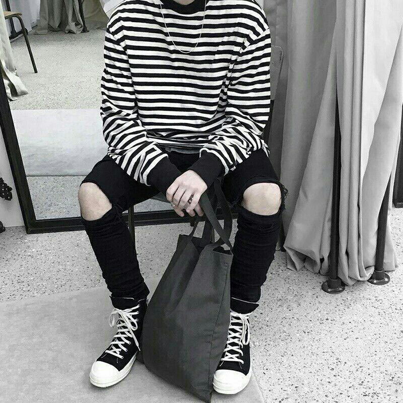 Áo long tee kẻ ngang phong cách hip hop unisex