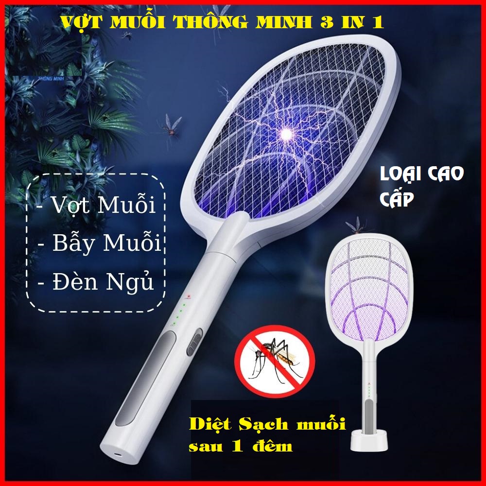 Vợt muỗi thông minh, Vợt muỗi kiêm đèn bắt muỗi tự động 2 in 1, Kiêm đèn ngủ cao cấp