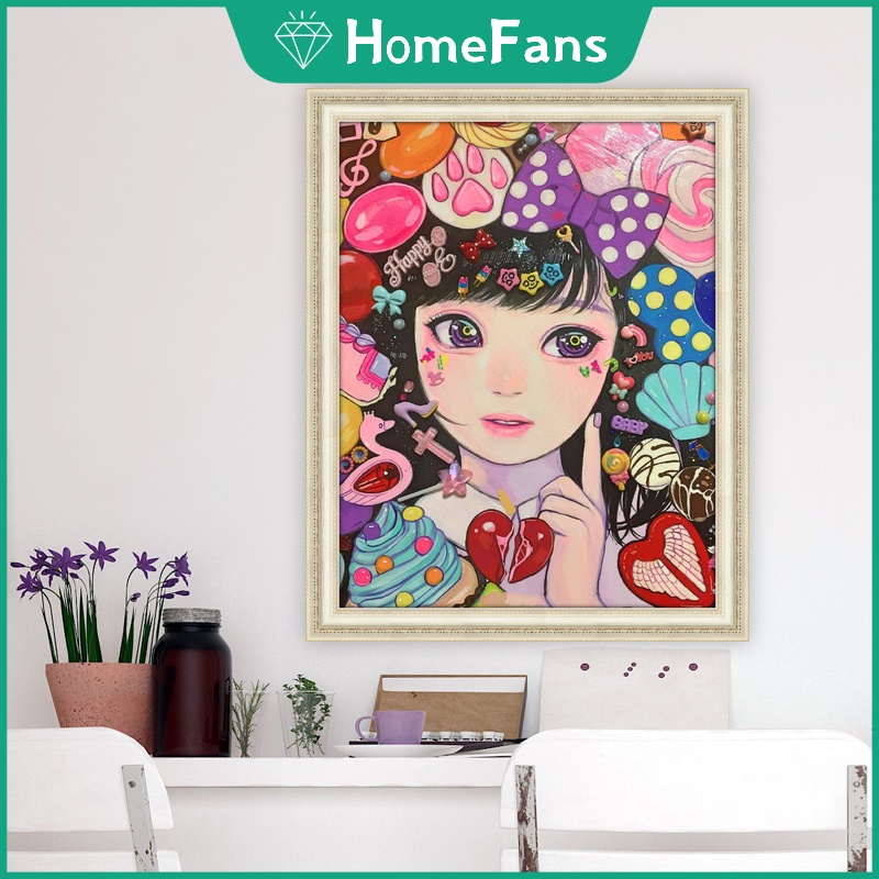 Bộ Tranh Đính Đá 5D Tự Làm 30x40cm / 40x50cm Hình Cô Gái Kẹo Ngọt Trang Trí Nhà Cửa