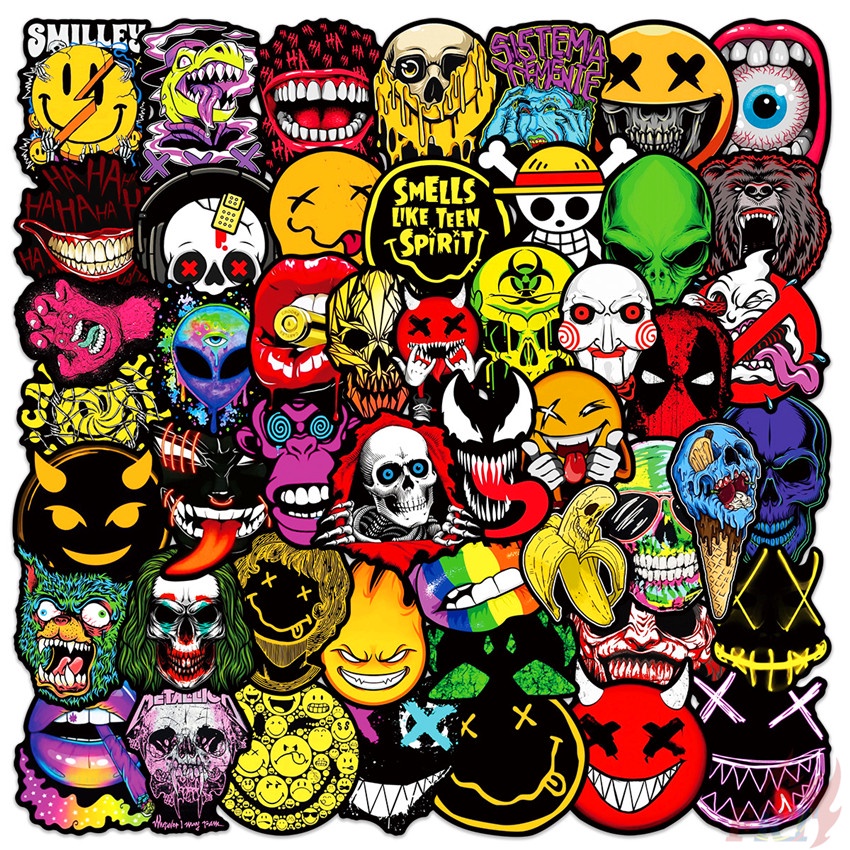❉ Bộ 01 Sticker Dán Trang Trí Hình Khuôn Mặt Kinh Dị Vui Nhộn ❉ Bộ 50 Sticker Chống Thấm Nước Họa Tiết Doodle Hợp Thời Trang