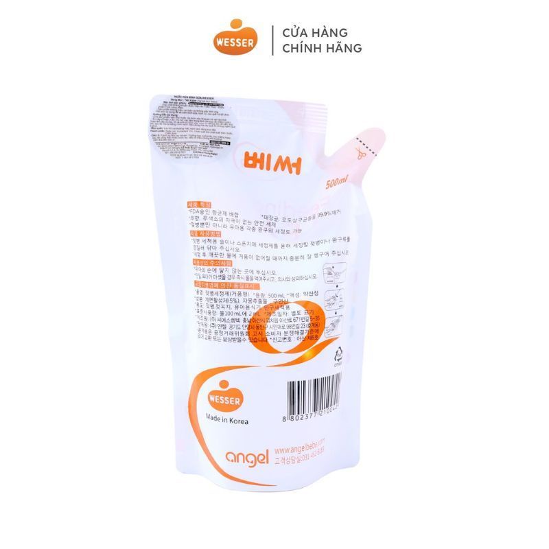Combo 3 túi nước rửa bình sữa wesser 500ml nhập khẩu Hàn Quốc