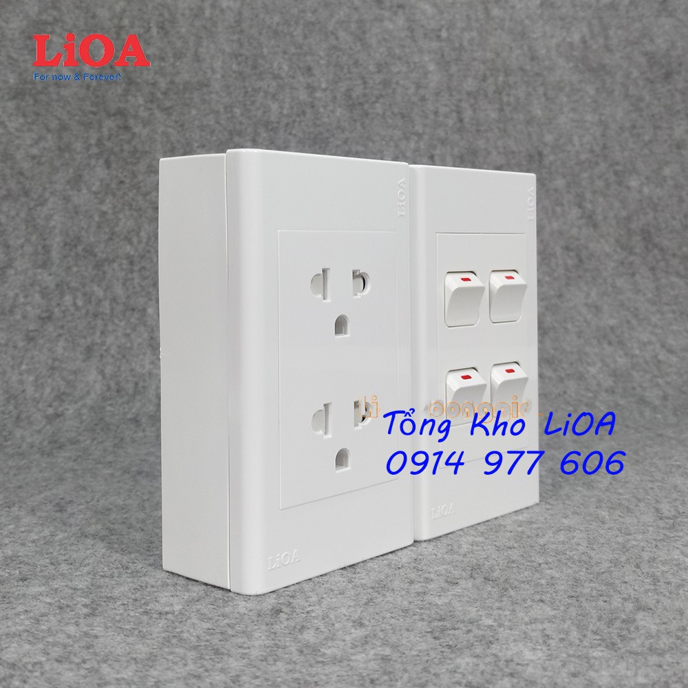 Combo ổ cắm điện đôi 3 chấu LiOA 16A 3520W + 4 công tắc điện - Lắp nổi