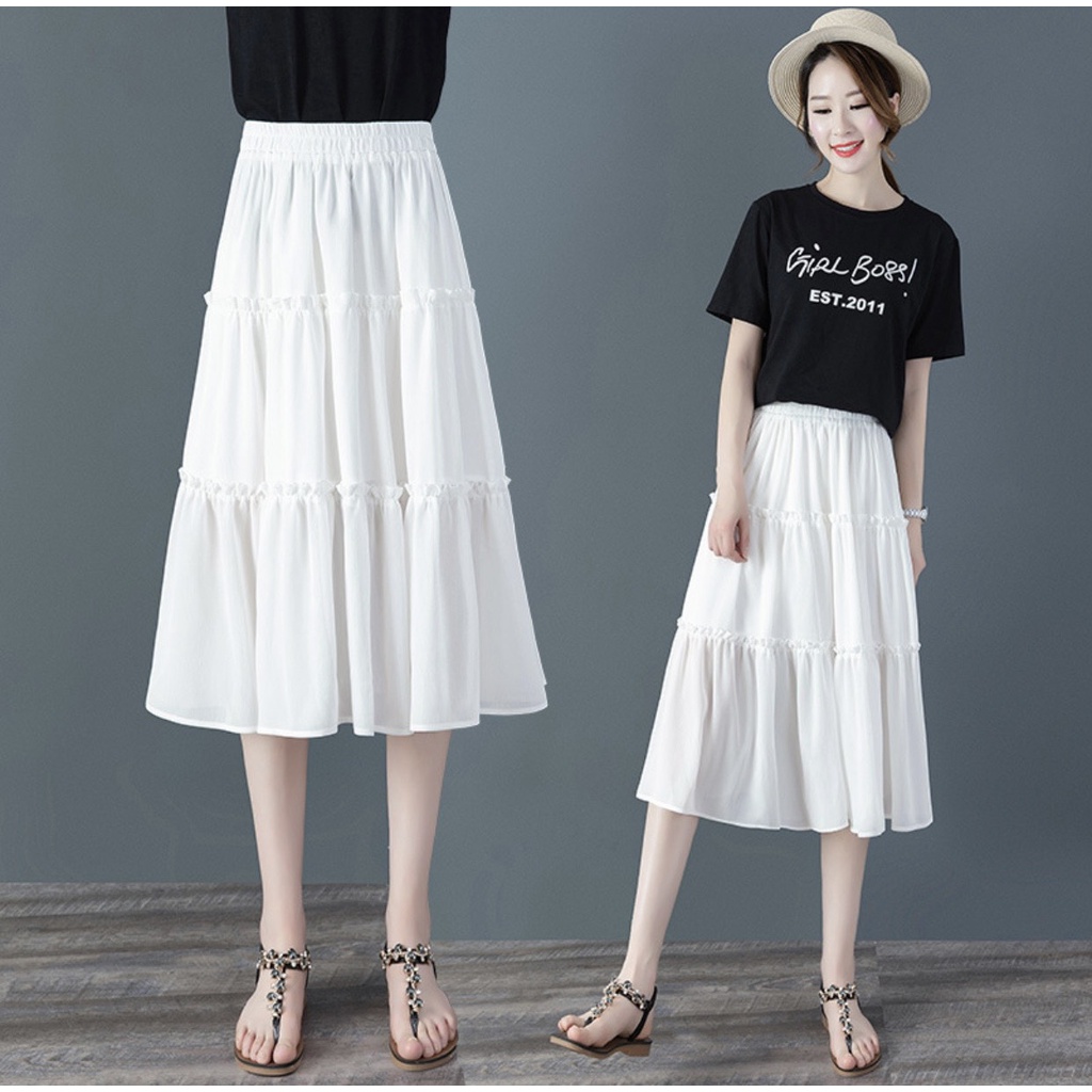 Chân váy dài nữ NHẬT LINH chân váy dáng xòe nhún bèo dài qua gối - CV444
