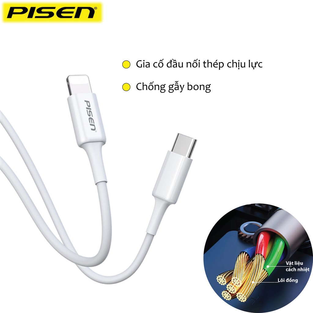 Dây cáp sạc iPhone Pisen 3A Type-C; usb to lightning cho , iPad Cáp Tai nghe Airpod