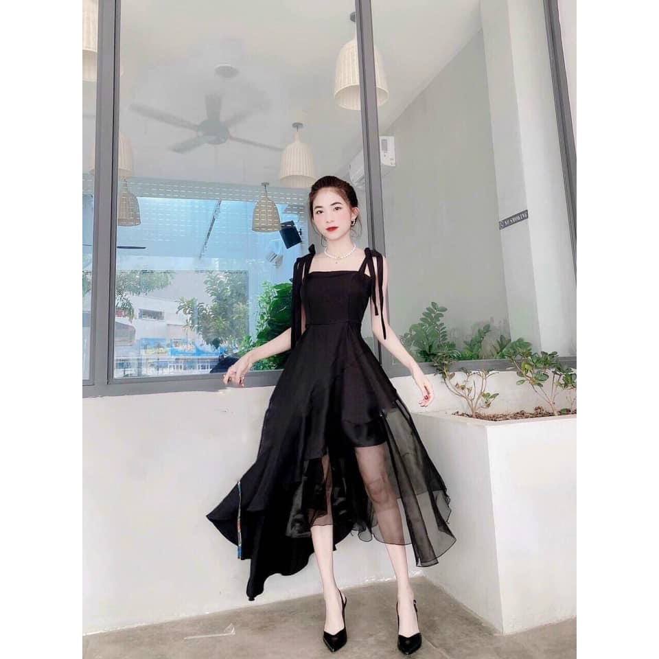 [MẪU HOT] Đầm xòe chéo tà vạt xéo hai dây cột nơ vai form dài - Hadi Dress | BigBuy360 - bigbuy360.vn