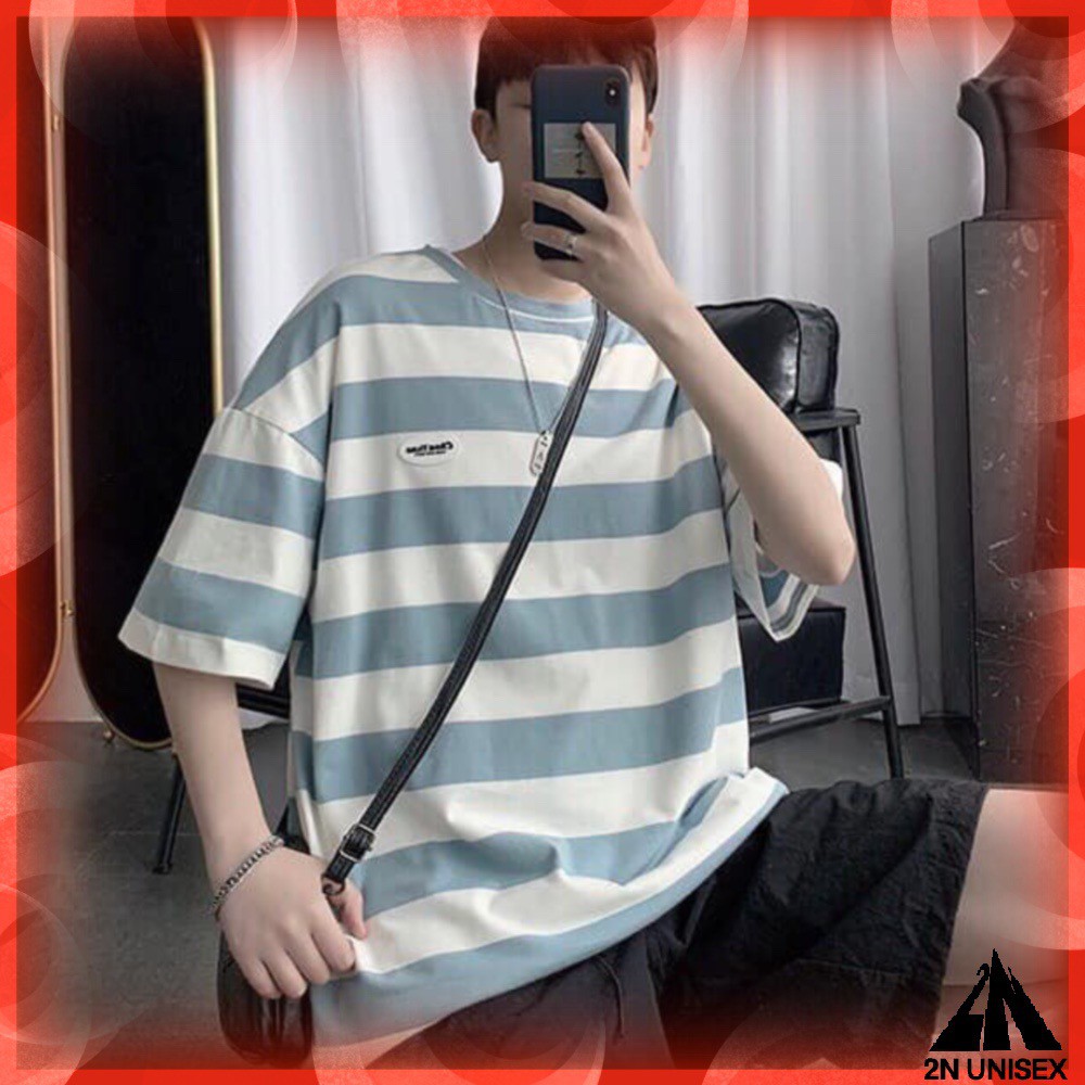 Áo thun tay lỡ form rộng - phông nam nữ cotton oversize - T shirt sọc tem tròn - 2N Unisex