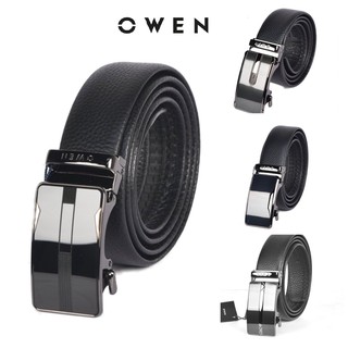 Thắt lưng Owen 100% da thật màu đen, mặt khóa trượt