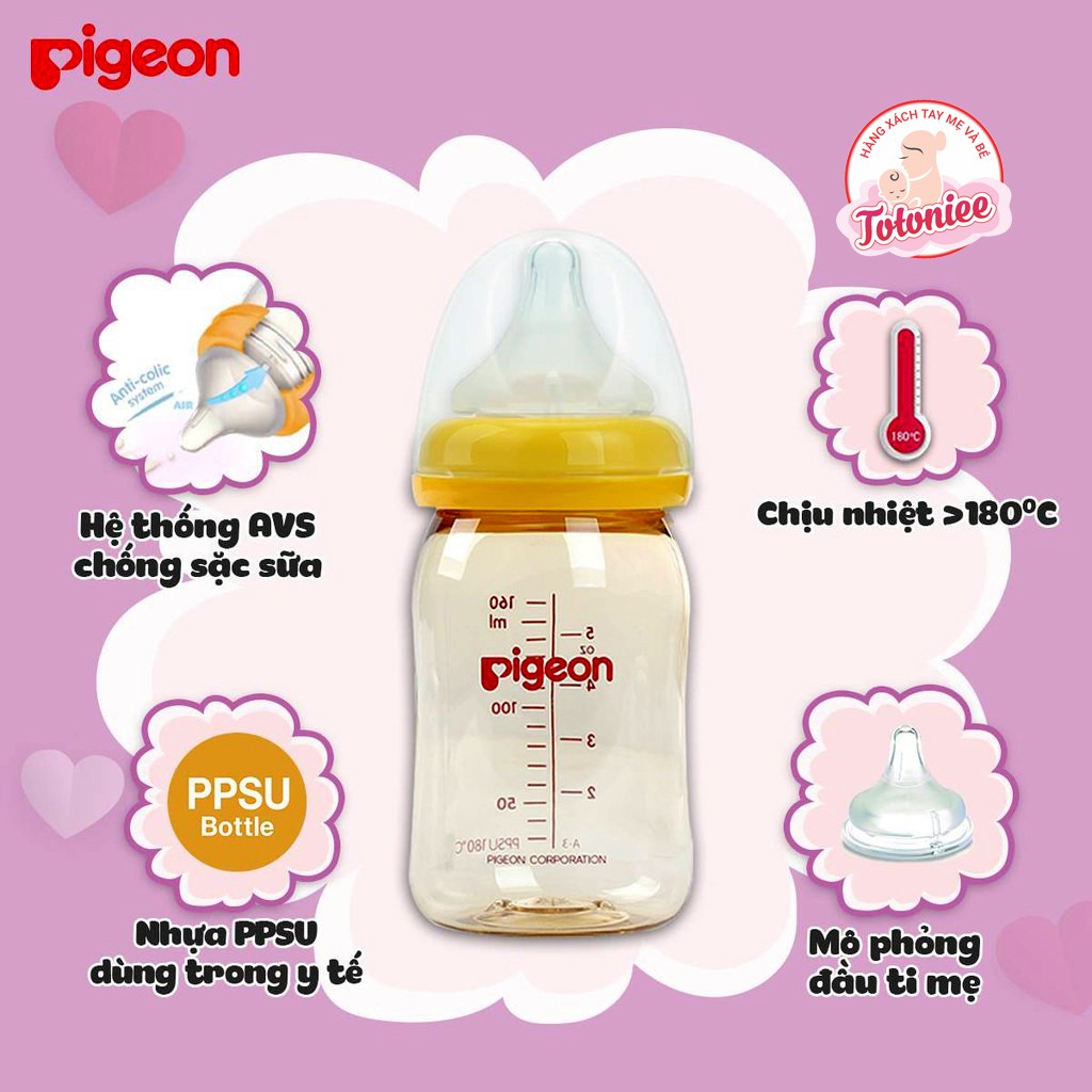 Bình sữa Pigeon Softouch cổ rộng dung tích 160ml và 240ml-PPSU