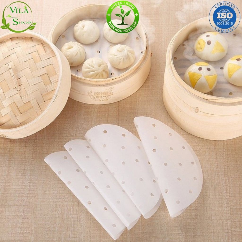 Gói 50 Tờ Giấy Nến ĐỤC LỖ Tròn XUÂN HOA Dùng Cho Nồi Chiên Không Dầu, Lót Xửng Hấp, Thấm Dầu Ăn Size 22cm